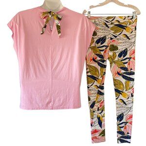 Vera Bradley Laella Tropical Pajama Set Top with Bow Back Cap Sleeve Leggings  M
